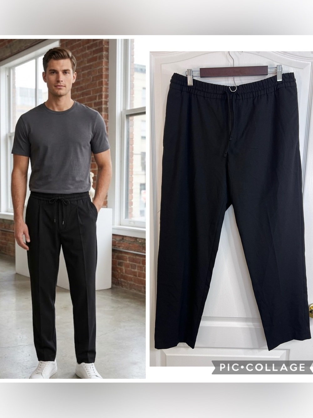 Zara Men's Black Drawstring Tapered Pants size XL